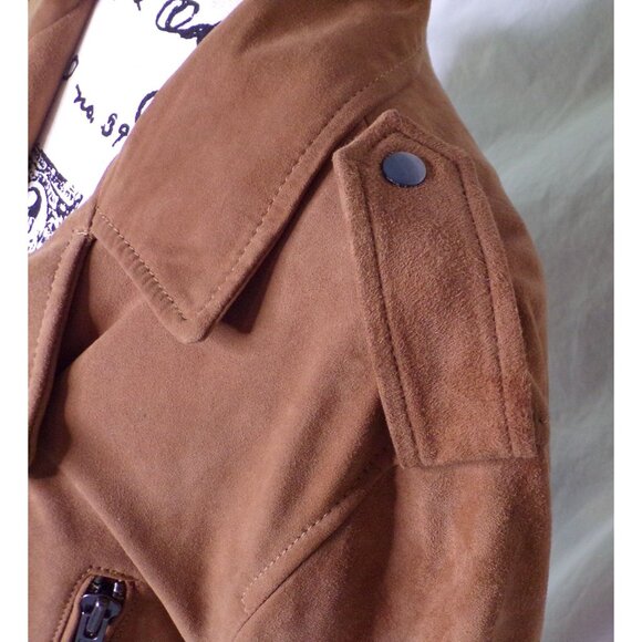 🆕OPEN EDIT from Nordstrom Suede Leather Moto Jacket Medium Camel Brown - Picture 8 of 12